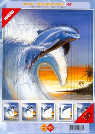 3D Art decoupage Card Deco 3-001 Dolfijn golf