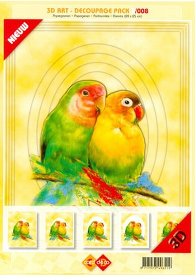 3D Art decoupage Card Deco 3-008 Papagaaien