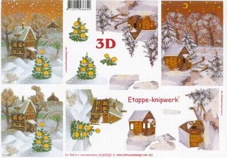 A4 Knipvel Le Suh Kerst 4169320 Huisje met sneeuw en boom