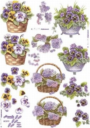 A4 Knipvel Le Suh  821519 Mandje viooltjes/hortensia's