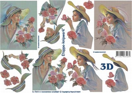 A4 Knipvel Le Suh 4169427 Dame met hoed en bloemen