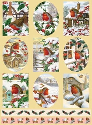 Dufex Metallic Stickervel Kerst 2579 Roodborstjes i/d sneeuw