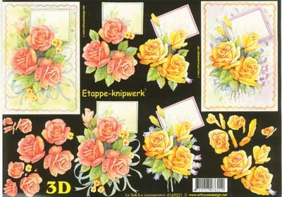 A4 Knipvel Le Suh 4169221 Bloemen gele en roze rozen