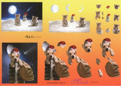 Knipvel A4 Mireille Örme 03 Hond in schouw & poes in sneeuw