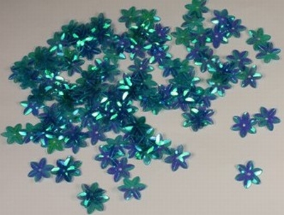 Bloemen pailletten 301 azuurblauw transparant