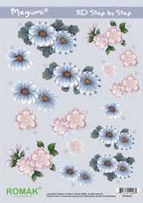 A4 Knipvel Megumi 03 Bloemen roze/grijs