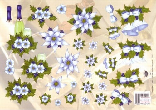 A4 Kerstknipvel Nel van Veen 2292 Blauwe bloemen en hulst
