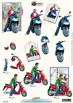 3D Knipvel Universal Pictures 222 Jongen/meisje op scooter