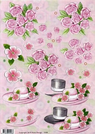 3D Knipvel Anne Design VBK 2508 Hoeden en roze rozen