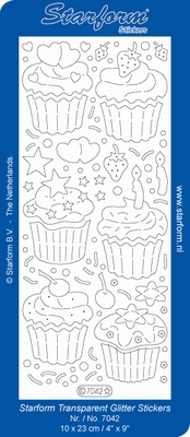 Stickervel Starform Transparant Glitter 7042 Cupcakes/gebak
