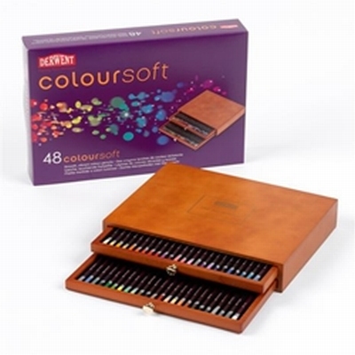 Derwent Coloursoft Luxe 2-laden kist met 48 potloden GEVULD