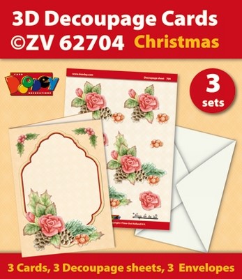 3D Decoupage Cards ZV62704 Kerstmis rode roos
