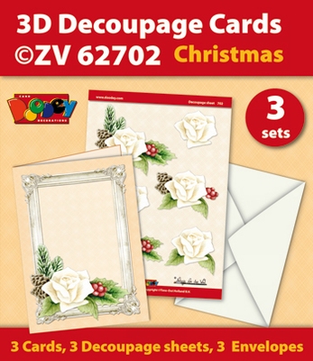 3D Decoupage Cards ZV62702 Kerstmis witte roos