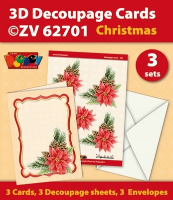 3D Decoupage Cards ZV62701 Kerstmis poinsettia