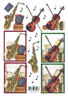 3D Knipvel voorbeeldkaarten 8593 Muziek Saxofoon/contrabas