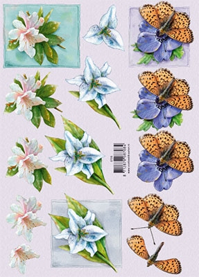 3D Knipvel voorbeeldkaarten 8708 Bloemen/vlinder condoleance