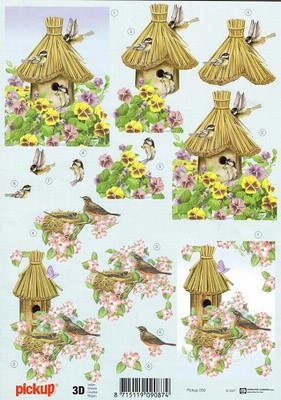 3D Knipvel Pick UP Pu059 Vogelhuisjes met bloemen