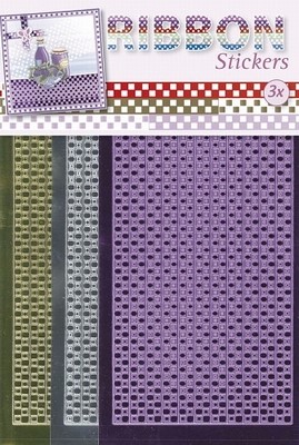 JeJe Ribbon stickers 3.9866 Gingham square goud/zilver/viole