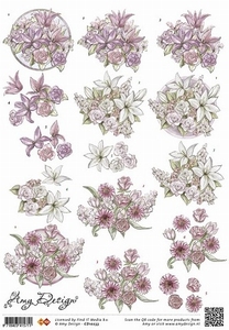 3D Knipvel Amy Design CD10233 Bloemen wit en licht roze