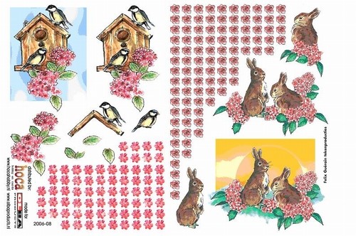 Olba 3D knipvel nr  8 vogelhuisje, bloemen en konijnen