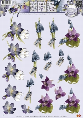 3D Knipvel Precious Marieke CD10357 Bloemen blauw druifje ea