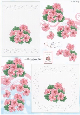 Ann's Paper Art 3D Borduurknipvel B025 Roze bloemen