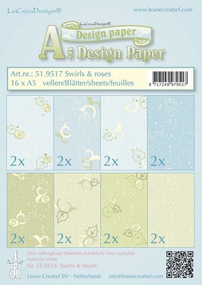 LeCreaDesign papier 519517 Swirls & roses blauw/groen