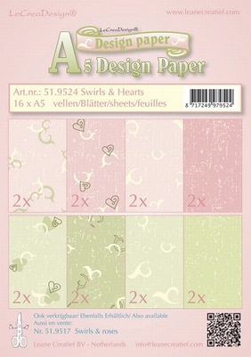 LeCreaDesign papier 519524 Swirls & hearts roze/groen