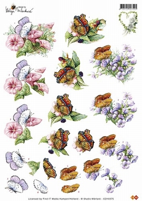 3D Knipvel Helga Martare CD10375 Bloemen met vlinders