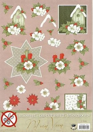 A4 Stansvel Nel van Veen 2355 Rode/witte bloemen & kaars