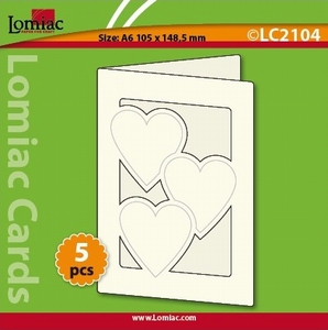 Lomiac Luxe Kaart © LC2104 kaart met 3 hartjes wit