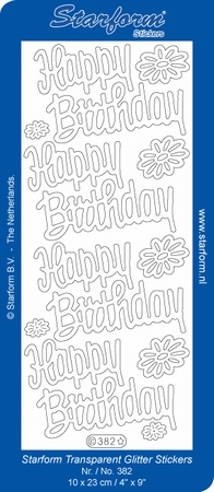 Sticker Starform Engelse tekst  382 Happy Birthday Glitter