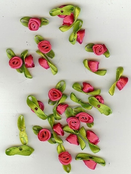 Decoratie roosjes van stof met lintje 10041232 fuchsia