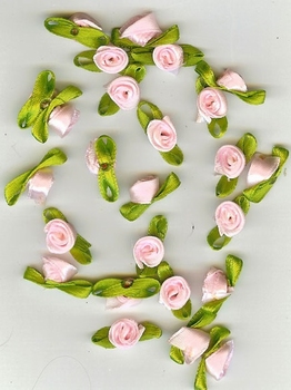 Decoratie roosjes van stof met lintje 10041229 roze