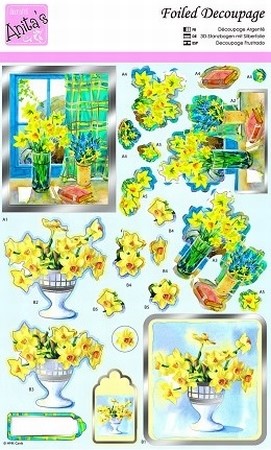 A4 Stansvel Foiled Decoupage ANT169486 Daffodils in the Wind