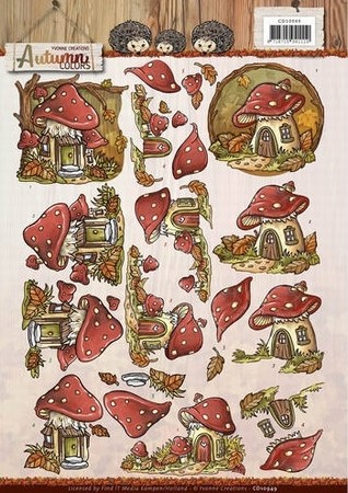 3D Knipvel Yvonne CD10949 Autumn Colors Mushrooms Houses