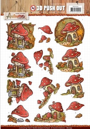3D Stansvel Yvonne SB10193 Autumn Colors Mushrooms Houses