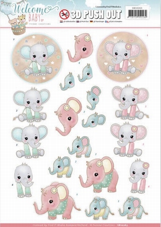 3D Push Out Yvonne SB10263 Welcome Baby Little Elephants