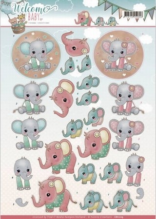3D Knipvel Yvonne CD11115 Welcome Baby Little Elephants