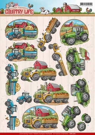 3D Knipvel Yvonne Creations CD11061 Country Life Tractors