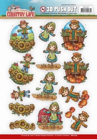 3D Push Out Yvonne Creations SB10246 Country Life Scarecrow