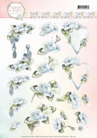 3D Knipvel Precious Marieke CD11141 Flowers in Pastels Blue