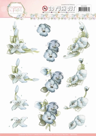 3D Stansvel Precious Marieke SB10282 Flowers in Pastels Blue