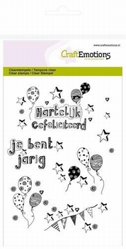 CraftEmotions A6 clearstamps 1261 Handletter Jarig ballonnen