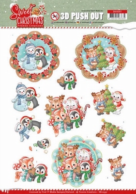 3D Push Out Yvonne SB10397 Sweet Christmas Winter Animals