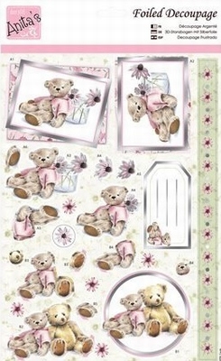 A4 Stansvel Foiled Decoupage ANT169481 Pink Bear