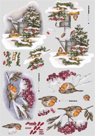 A4 Knipvel Le Suh  821527 Vogels met besjes/gieter/sneeuw