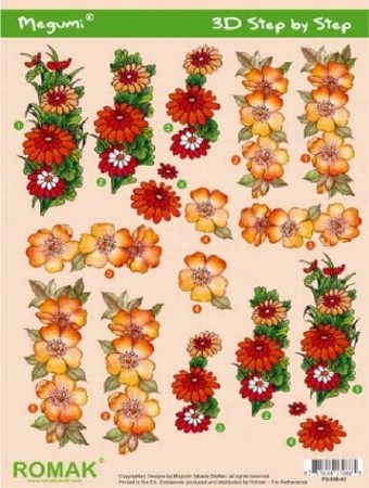 A4 Knipvel Megumi 42 Rood/oranje bloemen