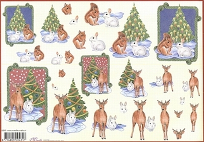 A4 Knipvel Mireille X380 Konijn/hert/eekhoorn met kerstboom