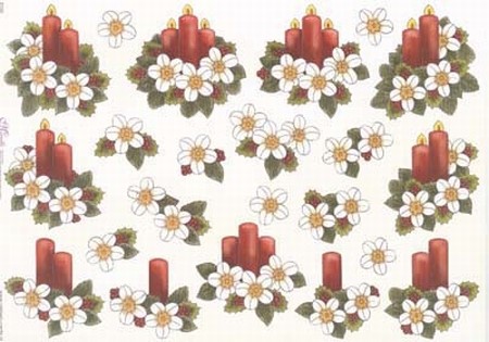 A4 Knipvel Mireille X100 Kerststukjes rode kaars/witte bloem